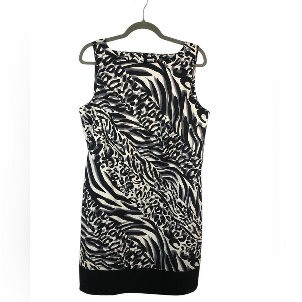 AB Studio Black and White Sheath Mini Dress Animal Stripe Print Solid Hem